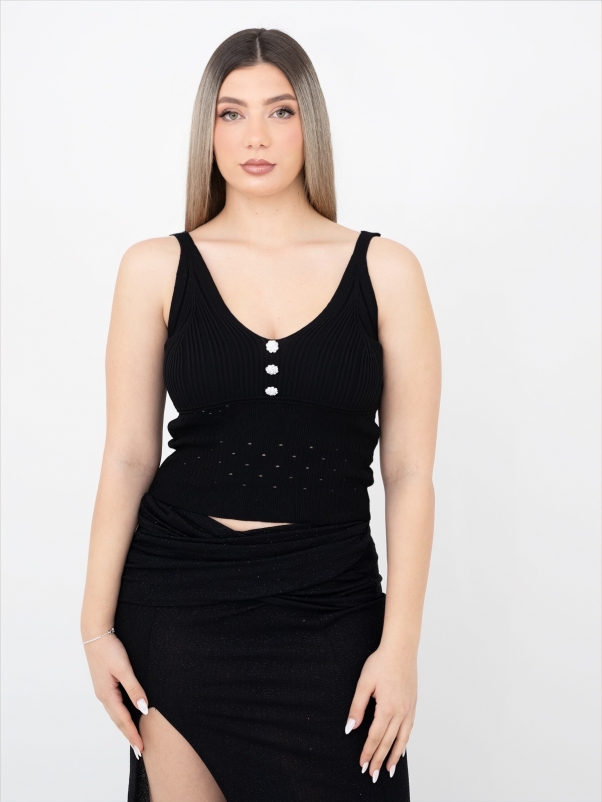 ΑΜΑΝΙΚΗ ΠΛΕΚΤΗ ΜΠΛΟΥΖΑ ΜΕ ΛΕΠΤΟΜΕΡΕΙΕΣ - ΜΑΥΡΗ