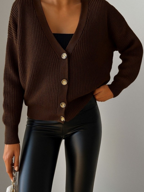Chocolate Buttoned Knit Cardigan