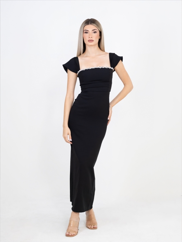 ΦΟΡΕΜΑ ΜΑΞΙ ΜΑΥΡΟ ΜΕ ΣΤΡΑΣ ΣΤΟ ΛΑΙΜΟ