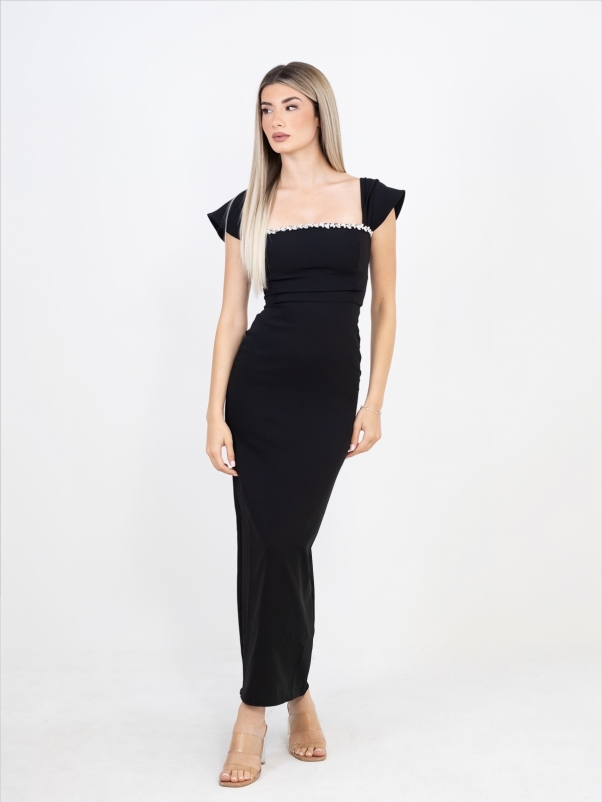 ΦΟΡΕΜΑ ΜΑΞΙ ΜΑΥΡΟ ΜΕ ΣΤΡΑΣ ΣΤΟ ΛΑΙΜΟ