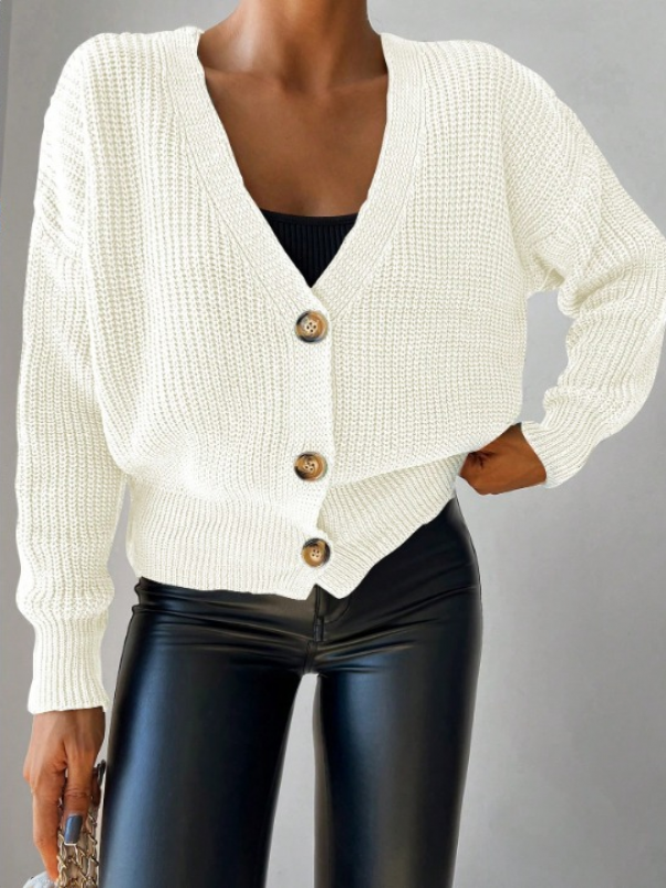 Ivory Buttoned Knit Cardigan