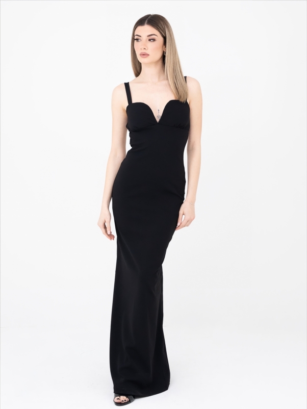 ΜΑΥΡΟ ΜΑΚΡΥ ΦΟΡΕΜΑ ΜΕ ΠΙΣΩ ΤΥΠΟΥ ΣΟΥΤΙΕΝ