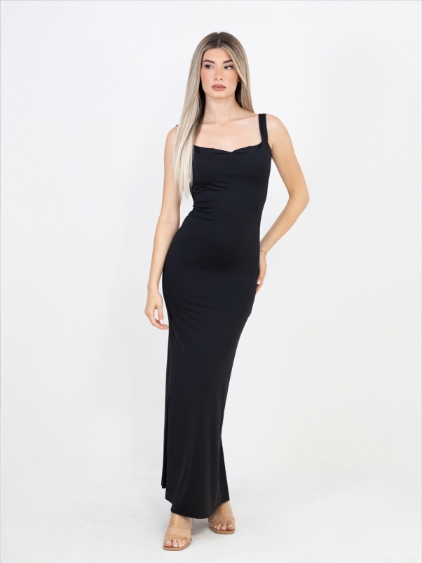 ΜΑΥΡΟ ΜΑΞΙ ΦΟΡΕΜΑ ΑΝΟΙΧΤΗ ΠΛΑΤΗ ΦΙΟΓΚΟΣ ΠΙΣΩ