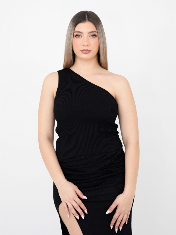 ΜΠΛΟΥΖΑ ΜΕ ΈΝΑΝ ΩΜΟ ΚΑΙ ΛΕΠΤΟΜΕΡΕΙΕΣ - ΜΑΥΡΗ