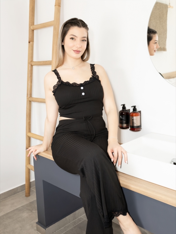 ΠΙΤΖΑΜΑ ΜΑΥΡΗ ΡΑΝΤΑΚΙ ΜΕ ΚΟΥΜΠΙΑ