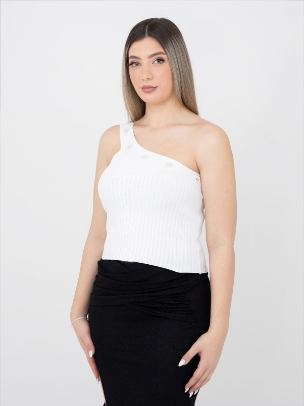 ΠΛΕΚΤΟ ΜΠΛΟΥΖΑΚΙ ΕΝΑΣ ΩΜΟΣ ΜΕ ΠΕΡΛΕΣ ΛΟΥΛΟΥΔΙΑ - ΑΣΠΡΟ