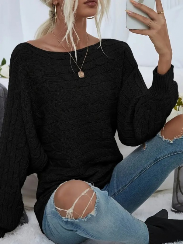 Soft Cable Knit Sweater – Black